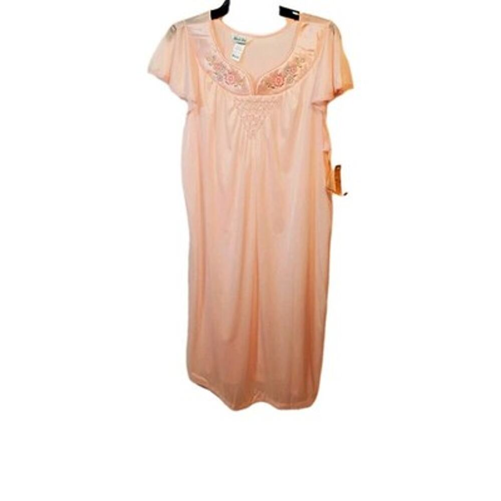 VTG Movie Star Womens Pink Embroidered Cap Sleeve Mid Nightgown SZ XL NOS USA